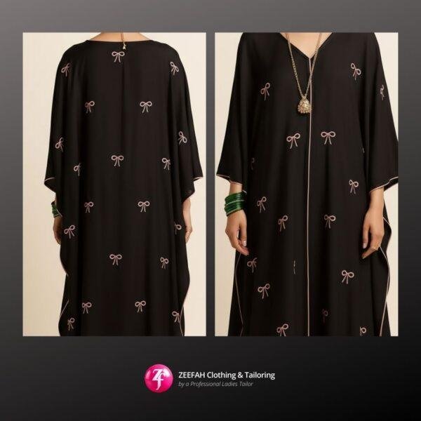 Black Abaya with Pink Bow Embroidery