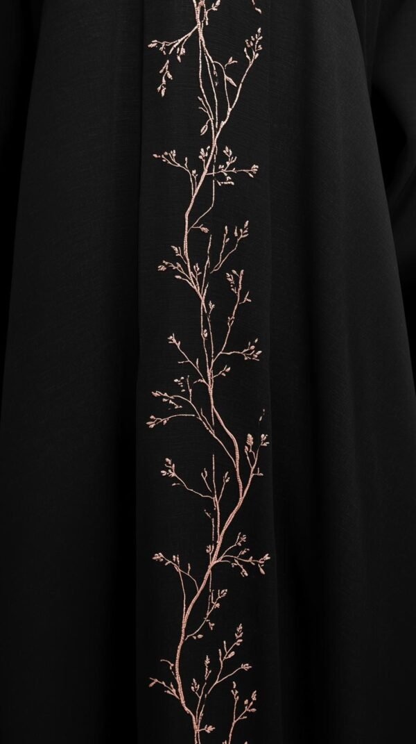 Black Abaya with Pink Bow Embroidery by ZEEFAH Clothing and Tailoring in Islamabad