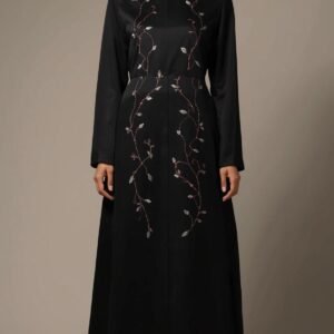 Black Abaya with Pink Bow Embroidery by ZEEFAH Clothing and Tailoring in Islamabad
