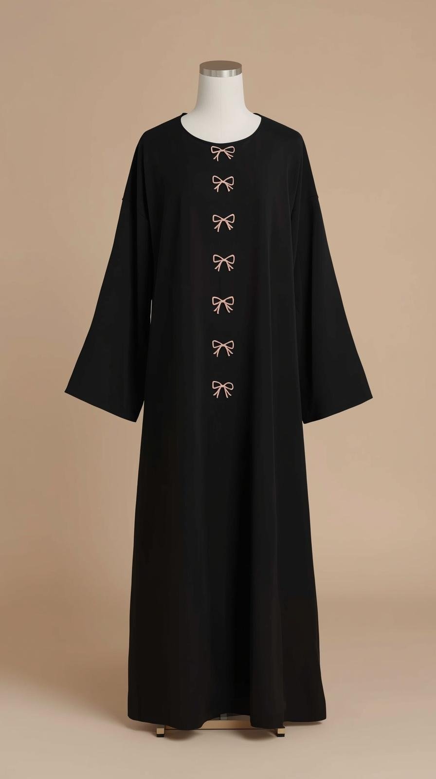 Black Abaya with Pink Bow Embroidery by ZEEFAH Clothing and Tailoring in Islamabad