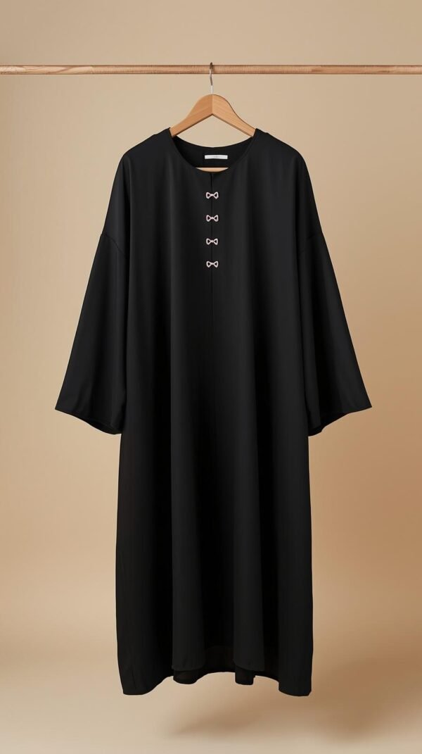 Black Abaya with Pink Bow Embroidery by ZEEFAH Clothing and Tailoring in Islamabad