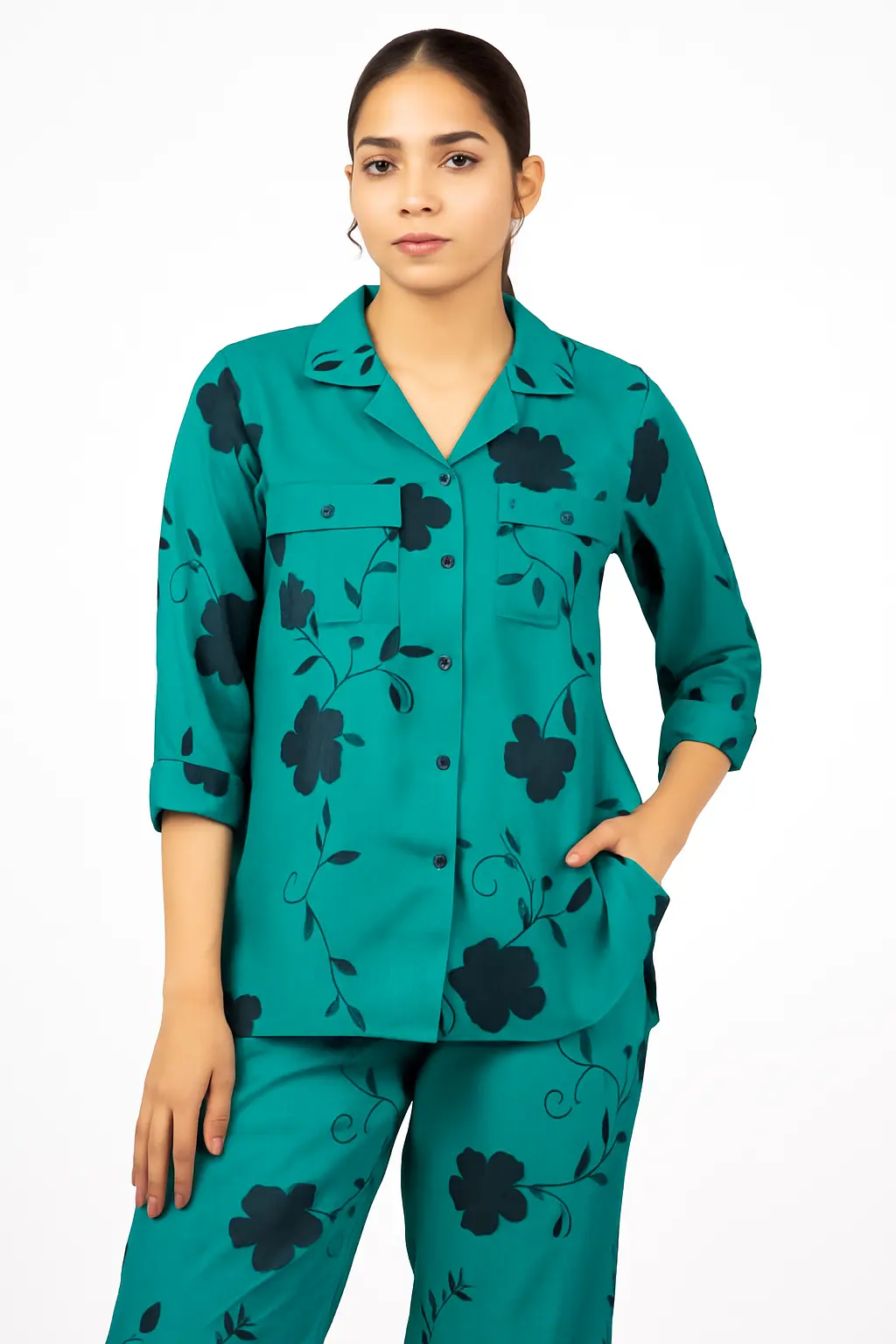 Teal Floral Khaddar Co-ord Set by Zeefah.pkTeal Floral Khaddar Co-ord Set by ZEEFAH Clothing and Tailoring