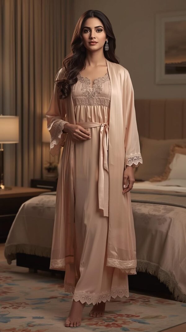 Customizable Luxury Night Gown Set by ZEEFAH Clothing and Tailoring in Islamabad