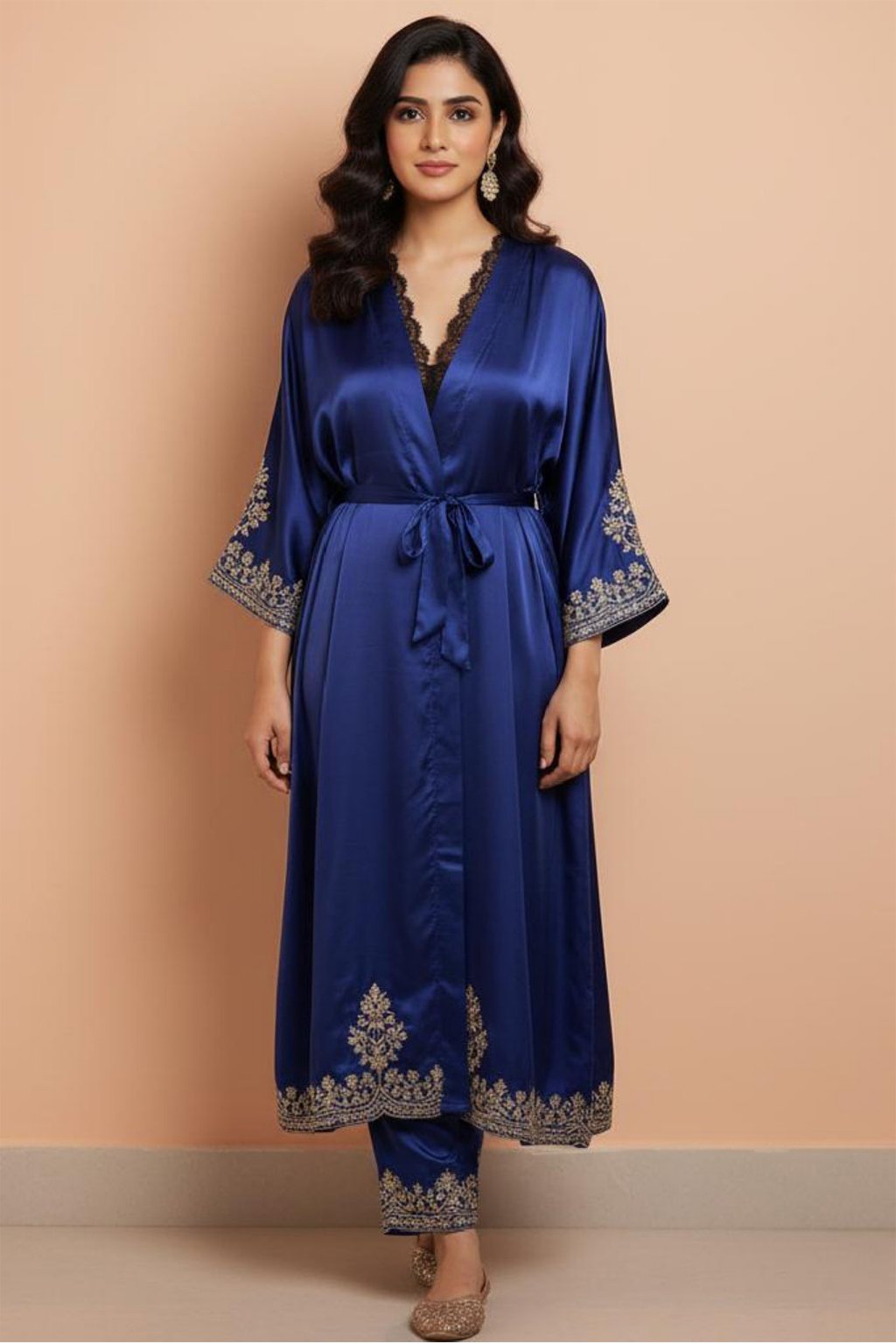 Customizable Luxury Shamoz Silk Night Gown Set by ZEEFAH Clothing and Tailoring Islamabad (1)