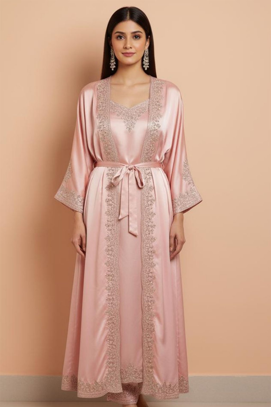 Customizable Luxury Shamoz Silk Night Gown Set by ZEEFAH Clothing and Tailoring Islamabad (1)