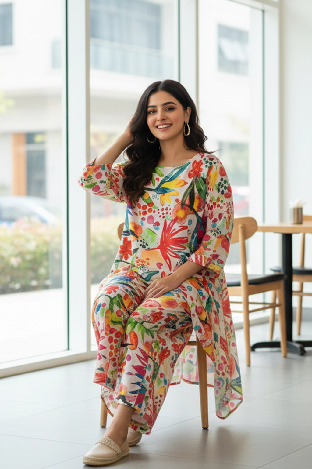Tropical Breeze Printed Khaddar Co-ord Set by ZEEFAH Clothing and Tailoring — colorful two-piece women’s outfit with floral tropical print