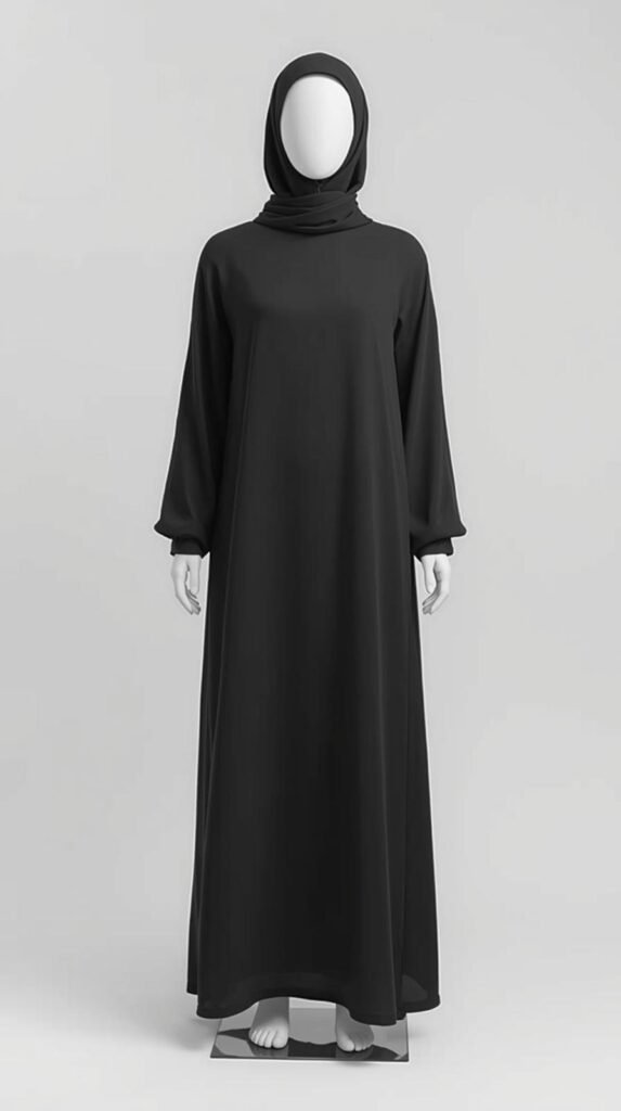 Basic A-Line Abaya (Standard Silhouette) by ZEEFAH Clothing and Tailoring in Islamabad (4)