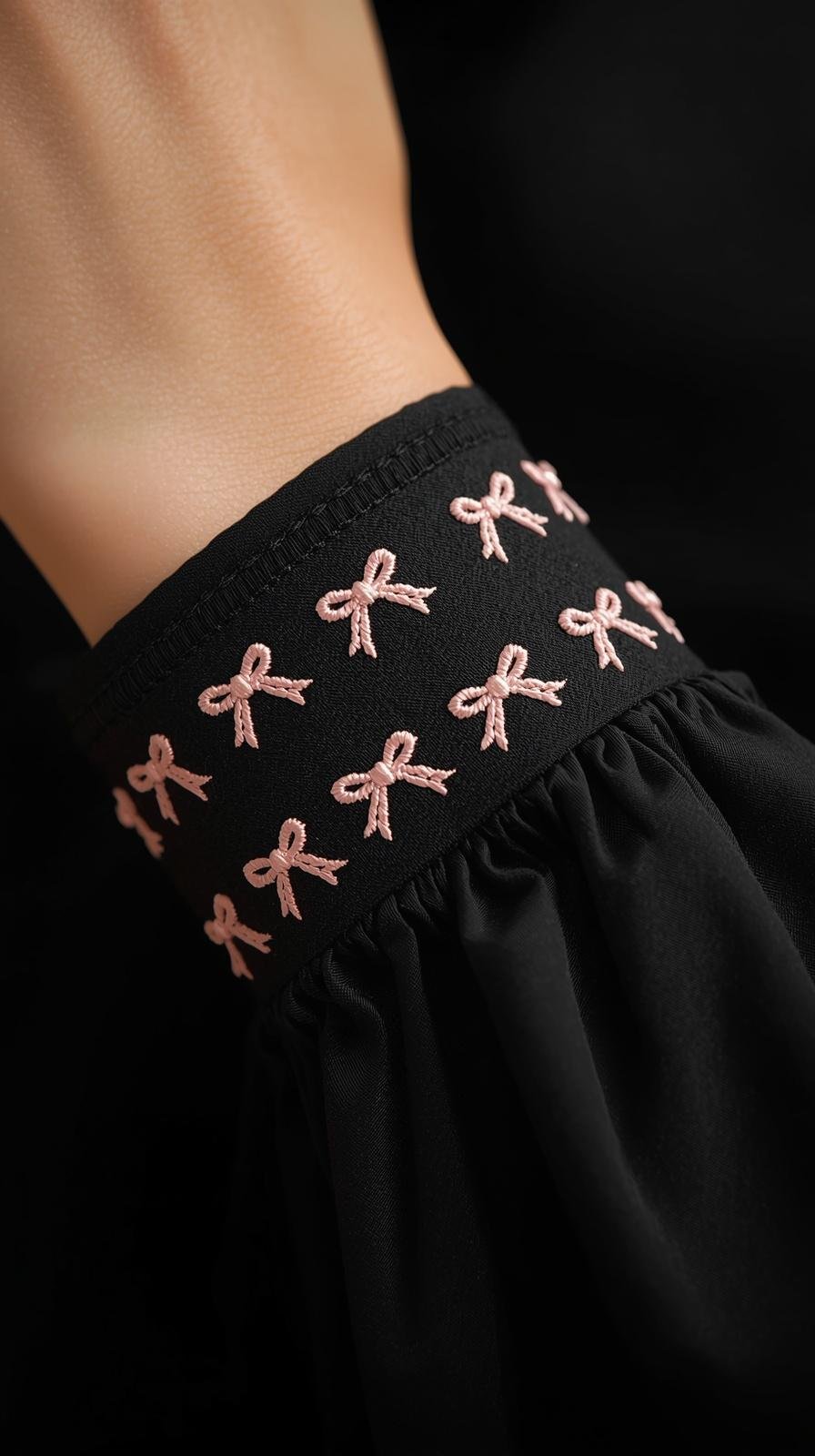 Specialized Sleeve Finish Pink Bow Embroidery by ZEFAH Clothing and Tailoring in Islamabad