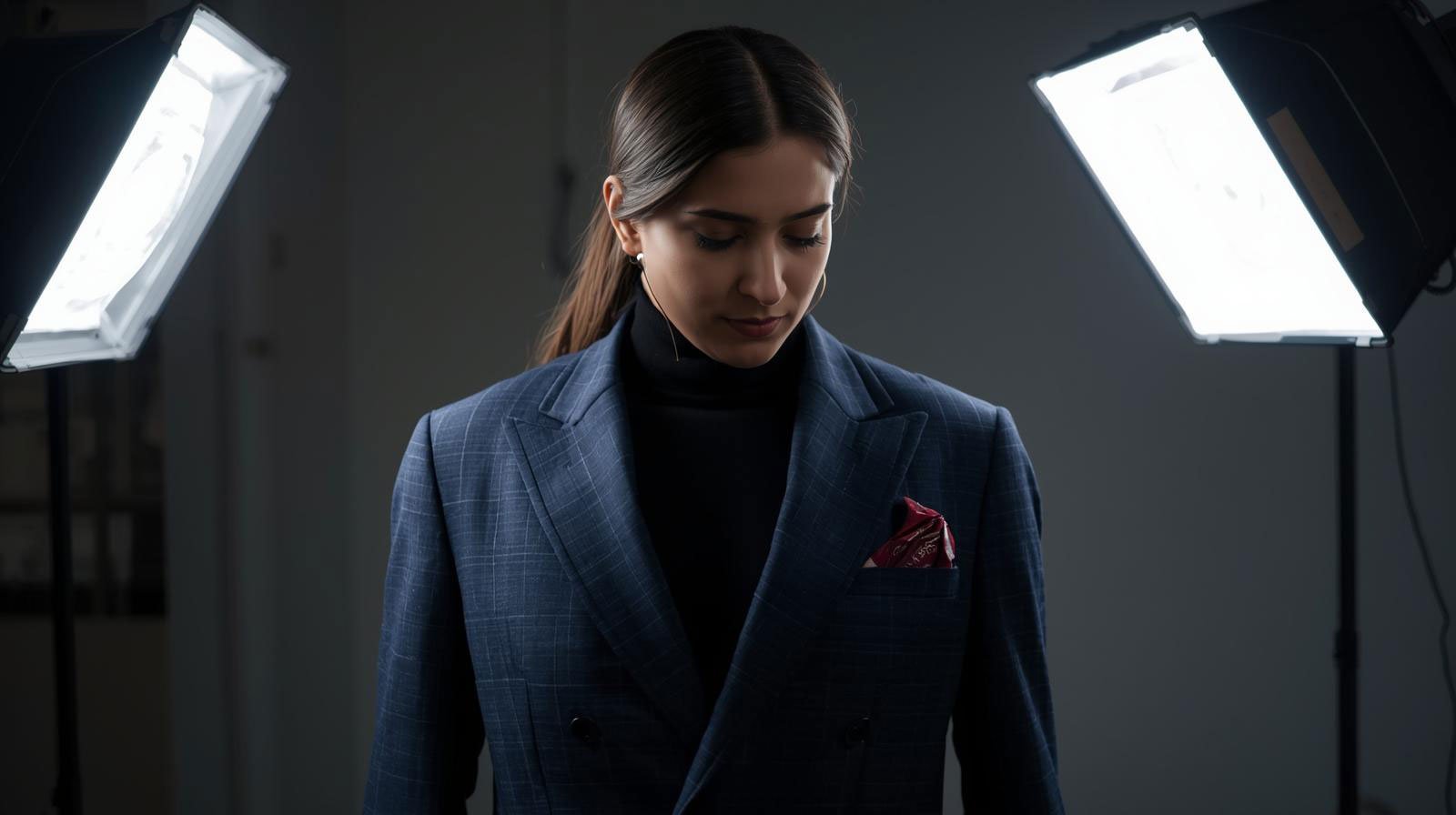 Close-up of professional tailoring finishing on a luxury Pakistani suit at ZEEFAH.