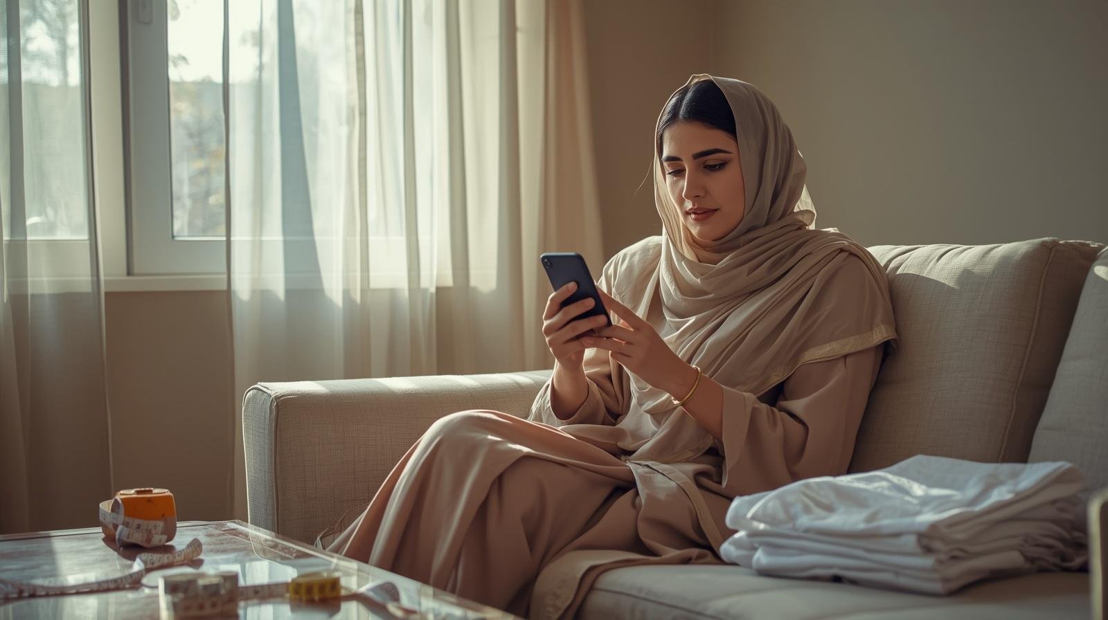 Pakistani woman using online tailoring services from home during high petrol prices